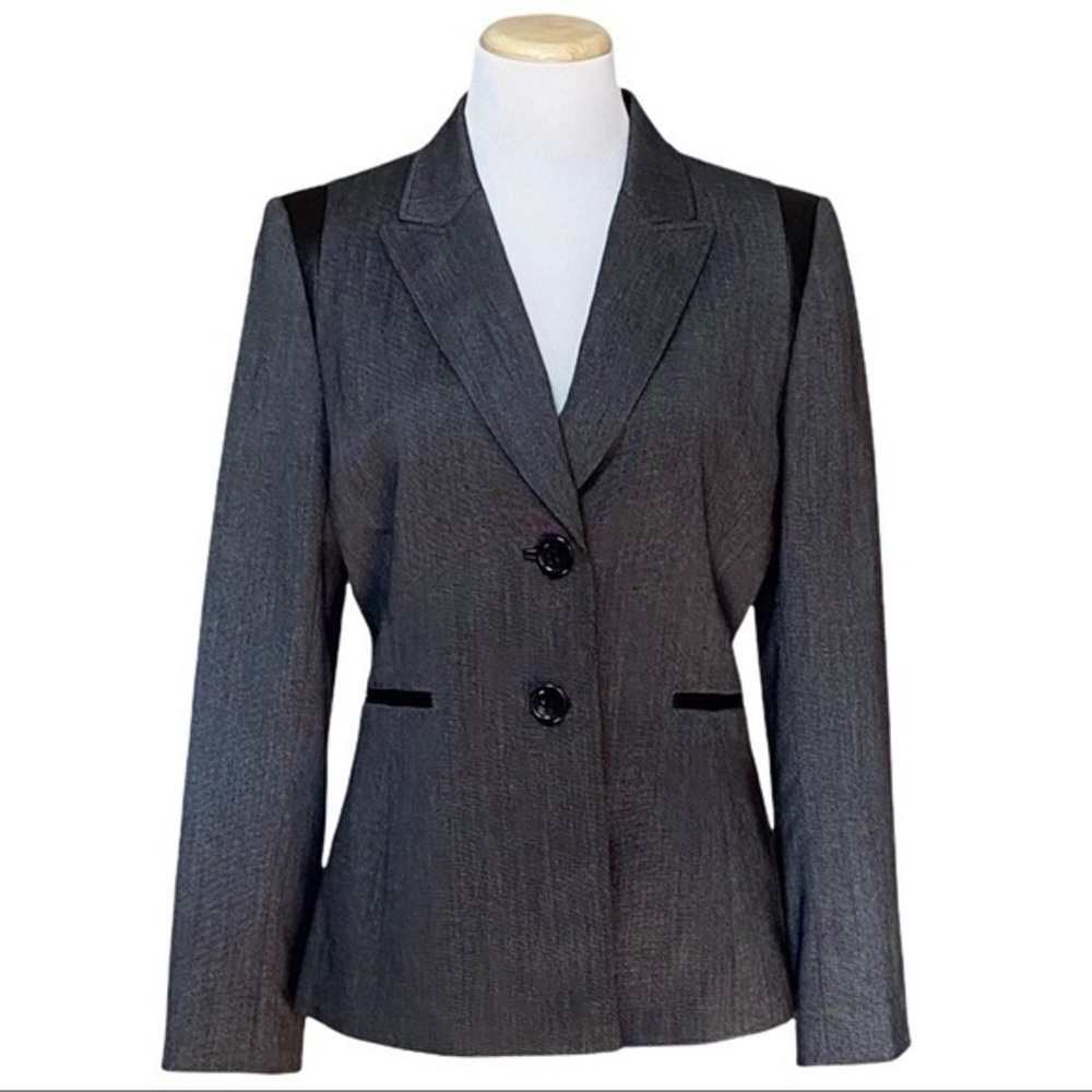 TAHARI Arthur S Levine Charcoal Blazer Leather Trim 8